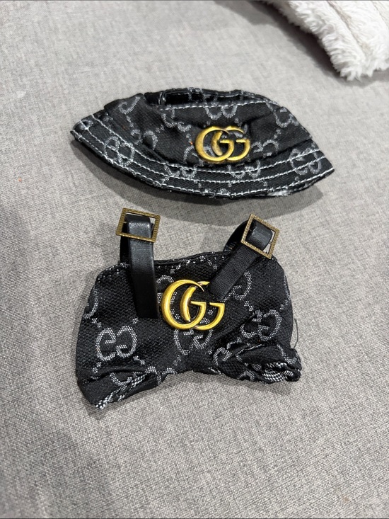 Other - Labubu or small doll size Bucket Hat and Overall Set with Gold Hardware
